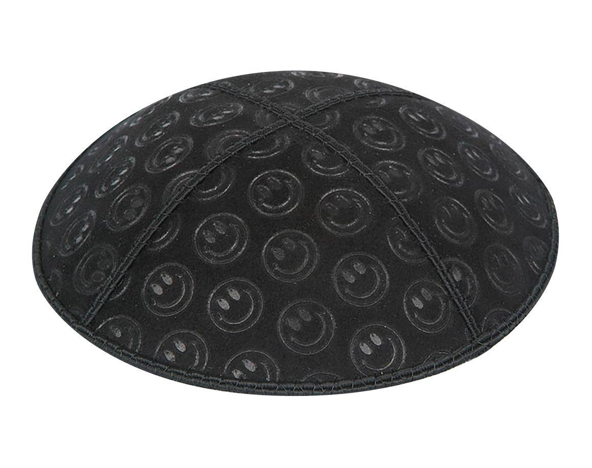 Suede Embossed Smiley Face Kippot