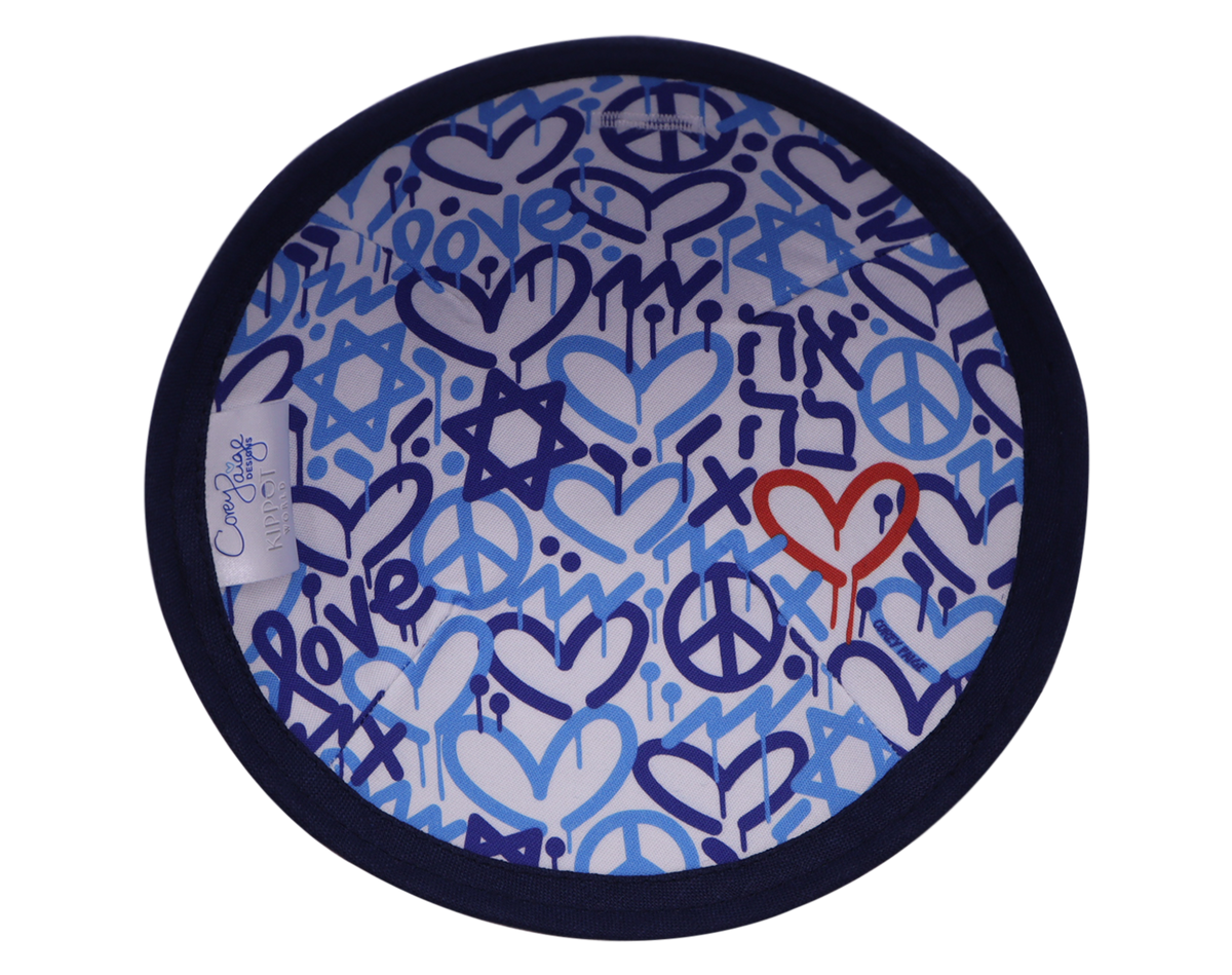 Jewish Love Navy Linen Ahava Kippah