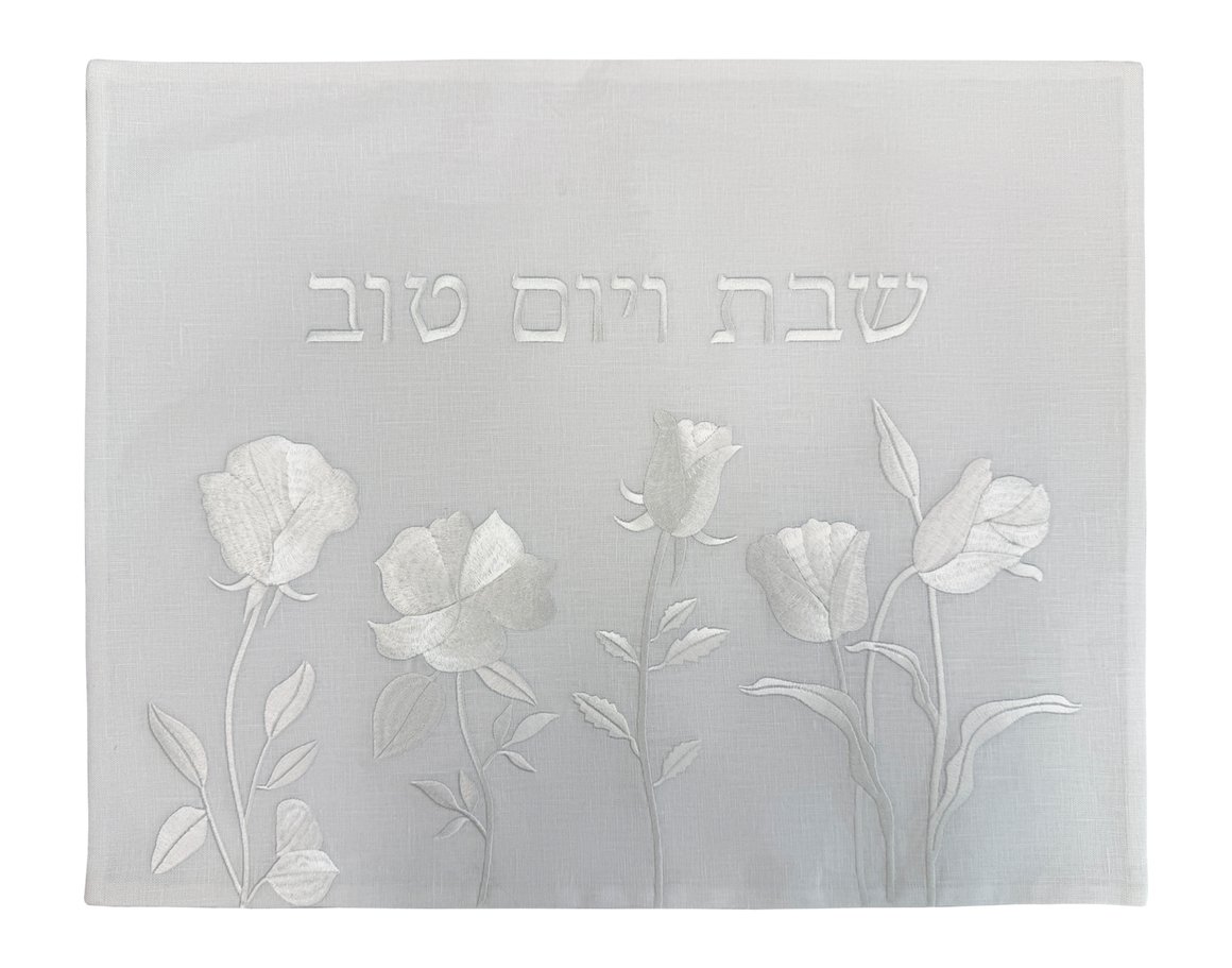 Challah Cover Flowers White