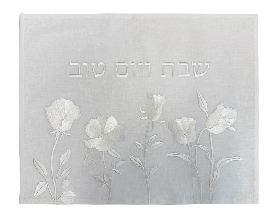Challah Cover Flowers White