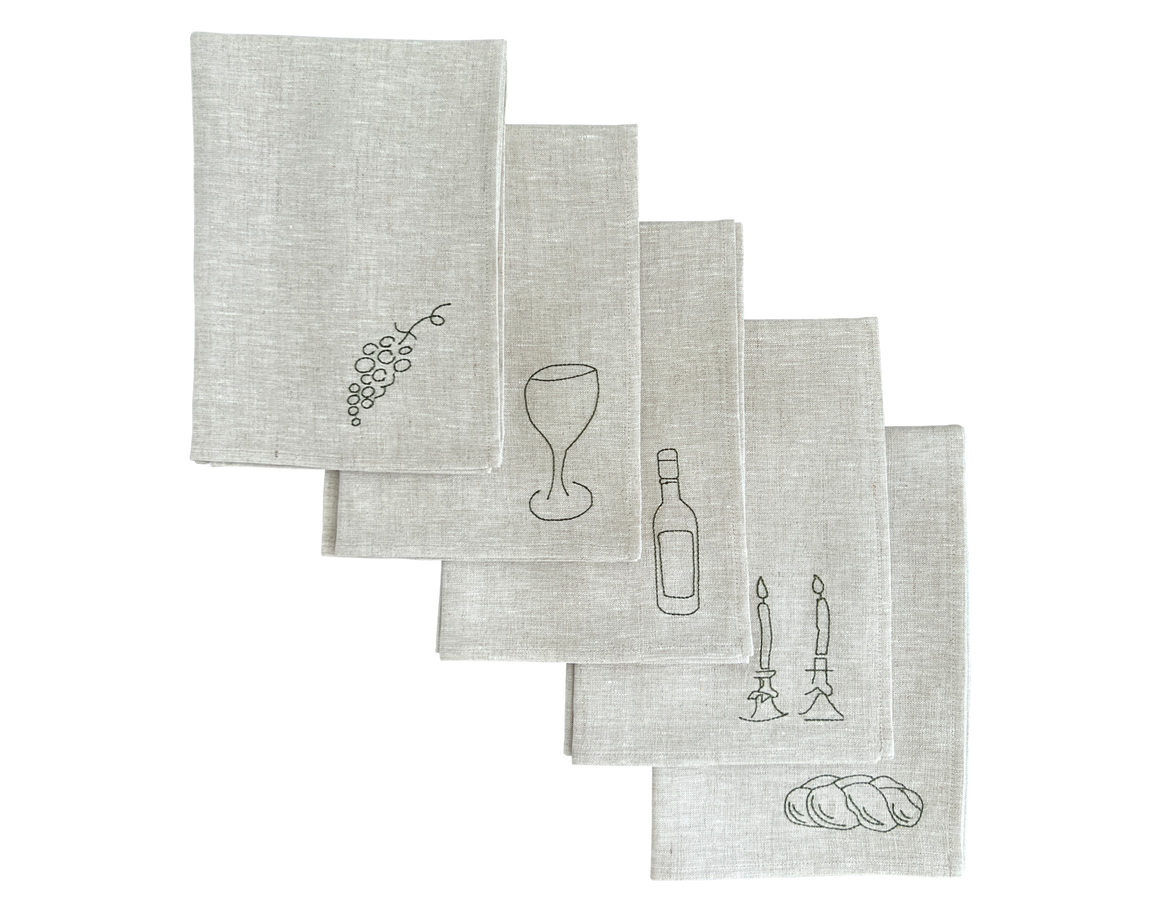 Linen Napkin Shabbat Stitched