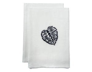 Linen Guest Towel Blue Monstera