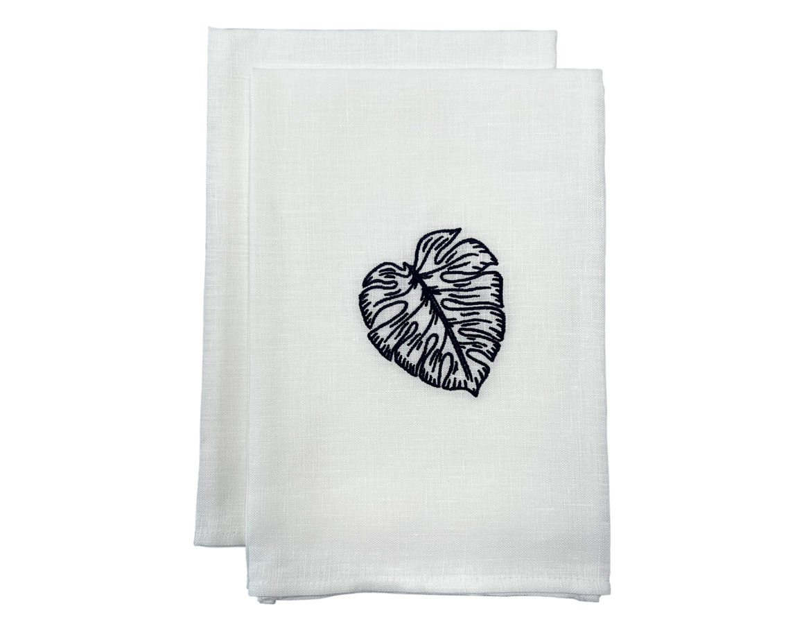 Linen Guest Towel Blue Monstera