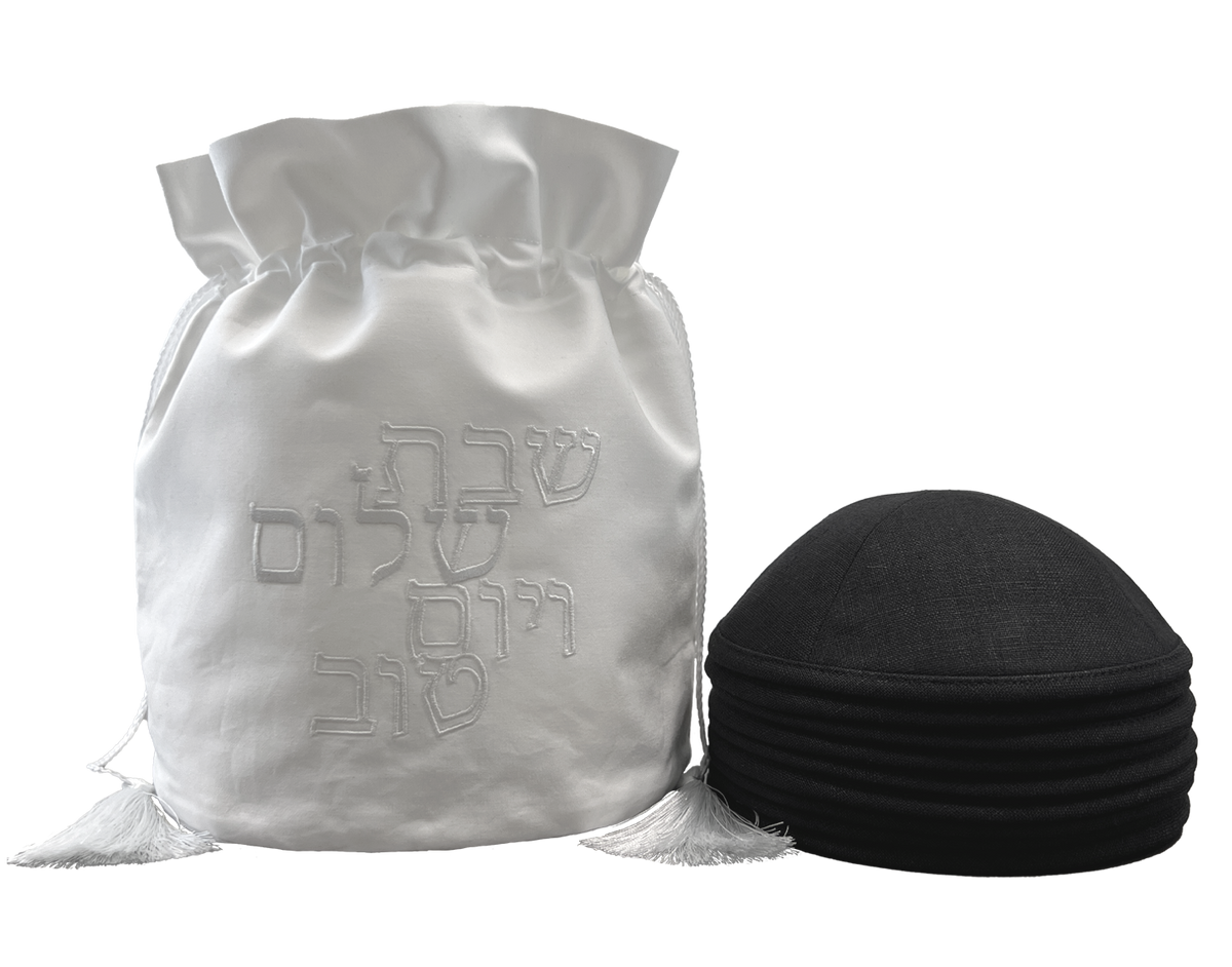 Kippot Gift Set "Shabbat Shalom V'Yom Tov" White